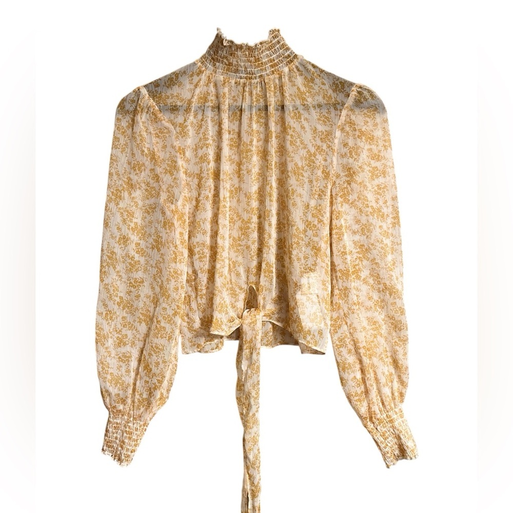 Floral Overlay Blouse with Tie Front